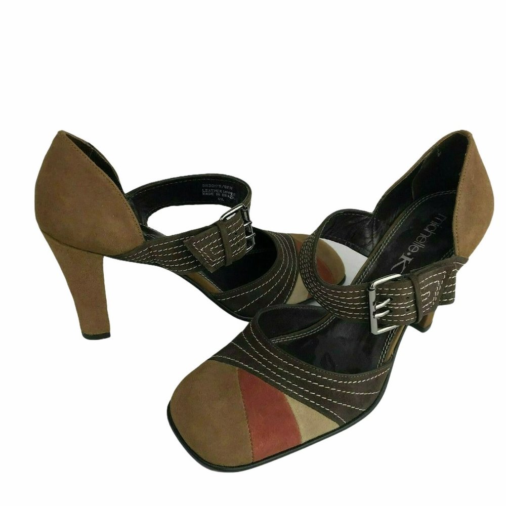 Michelle K Heel Buckle Shoes Women's 8.5 Leather